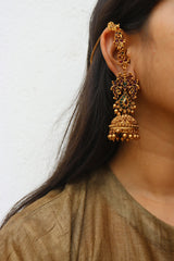 Peacock Intricate Jhumkas with Ear Chain