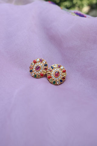 92.5 Silver Navratna Multiple Oval Studs