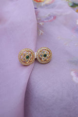 92.5 Silver White Green round Flower Studs