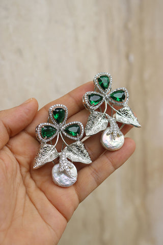 AD Baroque Green Leaf Earrings