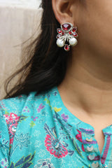 Red Baroque Tear Drop Earrings