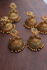Matte Peacock Wide Jhumkas