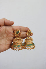Matte Peacock Wide Jhumkas