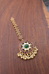 Kundan Oval Ruby Green teeka