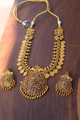 Matte Ruby Green Peacock Coin Necklace