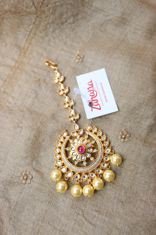 Hint of Rose gold Ruby Kundan Teeka