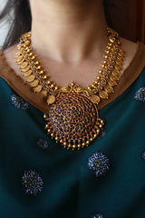 Matte Ruby Green Peacock Coin Necklace