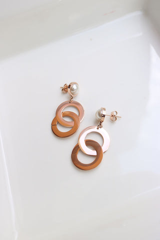Rosegold Double circle Danglers