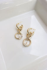 Gold Circles stone leaf Earrings