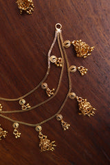 Gold 3 Layered Small Jhumkas Ear Chain