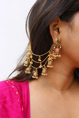 Three Layer Small Jhumkas Ear Chain