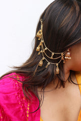 Gold 3 Layered Small Jhumkas Ear Chain