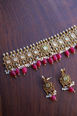 Ruby Green Squares Kundan Choker Set