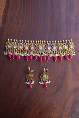 Ruby Green Squares Kundan Choker Set