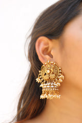 Dual Peacock Pearl Jhumkas (colors available)