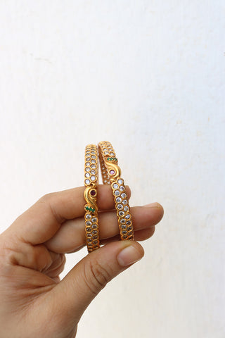 White Stone Hexa Bangles