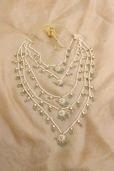 White Flower Jadau 5 Layer Necklace