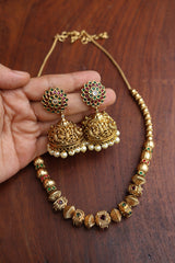 Ruby Green Square Maala and Sunflower Jhumkas