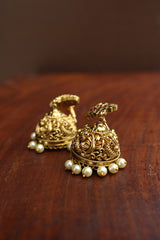 Ruby Green Square Maala and Sunflower Jhumkas