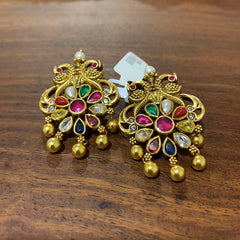 92.5 Silver Navratna Peacock Studs