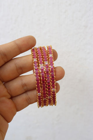 Ruby Square Stone Bangles (Set of 4)