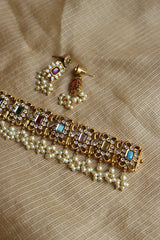 Navratna Rectangle Peacock Ornamental Choker Set