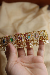 Navratna Rectangle Peacock Ornamental Choker Set