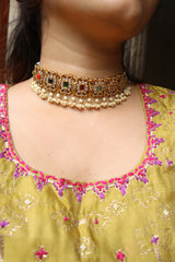 Navratna Rectangle Peacock Ornamental Choker Set