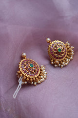 92.5 silver Ruby Green Pearl Drop Studs