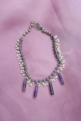 92.5 Silver Amethyst Droplet Necklace