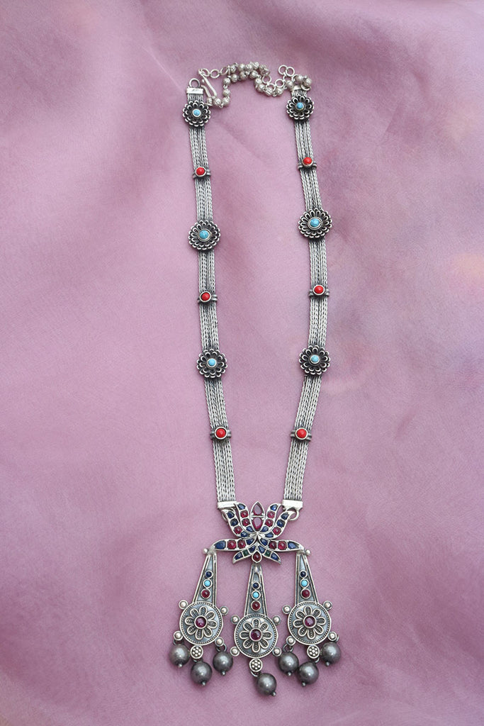 92.5 Silver Lotus Long Necklace