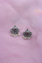 92.5 Silver Ruby Leaf Studs