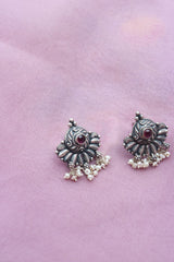 92.5 Silver Ruby Leaf Studs