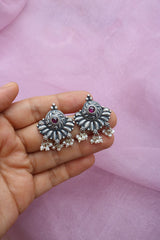 92.5 Silver Ruby Leaf Studs