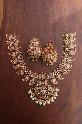 Paisley Ruby Green Elegant Short Set with Jhumkas