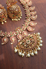 Paisley Ruby Green Elegant Short Set with Jhumkas