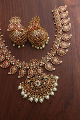 Paisley Ruby Green Elegant Short Set with Jhumkas
