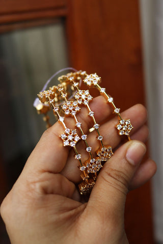 Gold AD Flower Dot Bangles