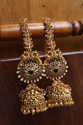 Ruby Green Peacock Maathal Jhumkas