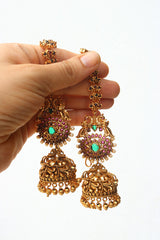 Ruby Green Peacock Maathal Jhumkas