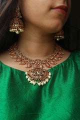 Paisley Ruby Green Elegant Short Set with Jhumkas
