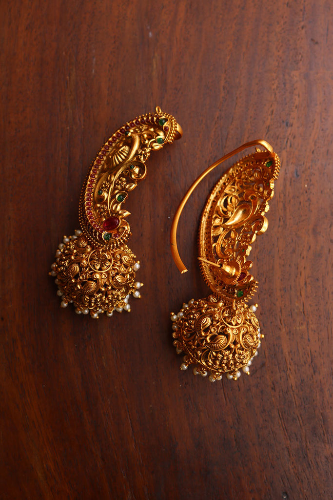 Temple Jewellery Karnphool Jhumkis With Ear Cuff For Wedding Collection For  Bride And Bridesmaid – alltrend.in