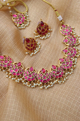 Ruby Kundan Chaand Set with Teeka