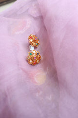 92.5 Silver Navratna Grid Flower Earrings