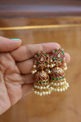 Lotus Ruby Green Pearl Jhumka