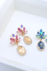 Leaf Gold Dust Stone Earrings