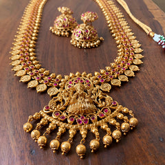 Mid Length Lakshmi Coin Necklace with Jhumkas