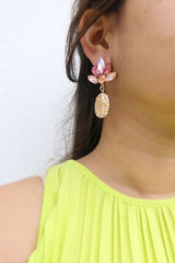 Leaf Gold Dust Stone Earrings