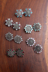 German Silver Sunflower Studs