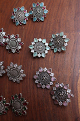 German Silver Sunflower Studs